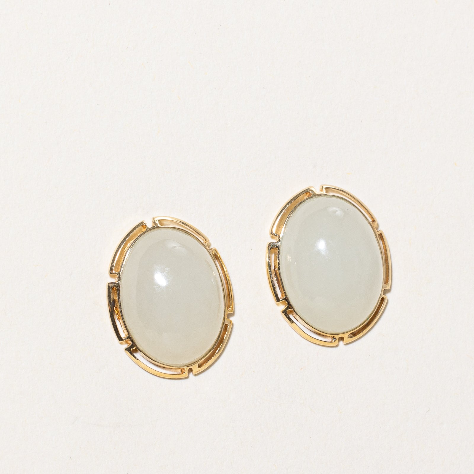 Oval Cabochon White Jade Stud Earrings | 11.00ctw