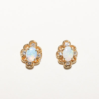Iridescent Opal & Diamond Stud Earrings | 0.80ctw, 0.16ctw |