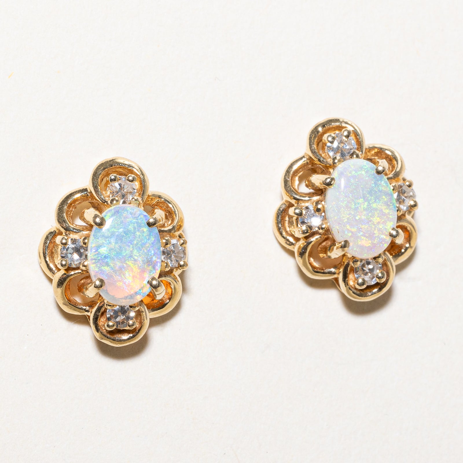 Iridescent Opal & Diamond Stud Earrings | 0.80ctw, 0.16ctw |