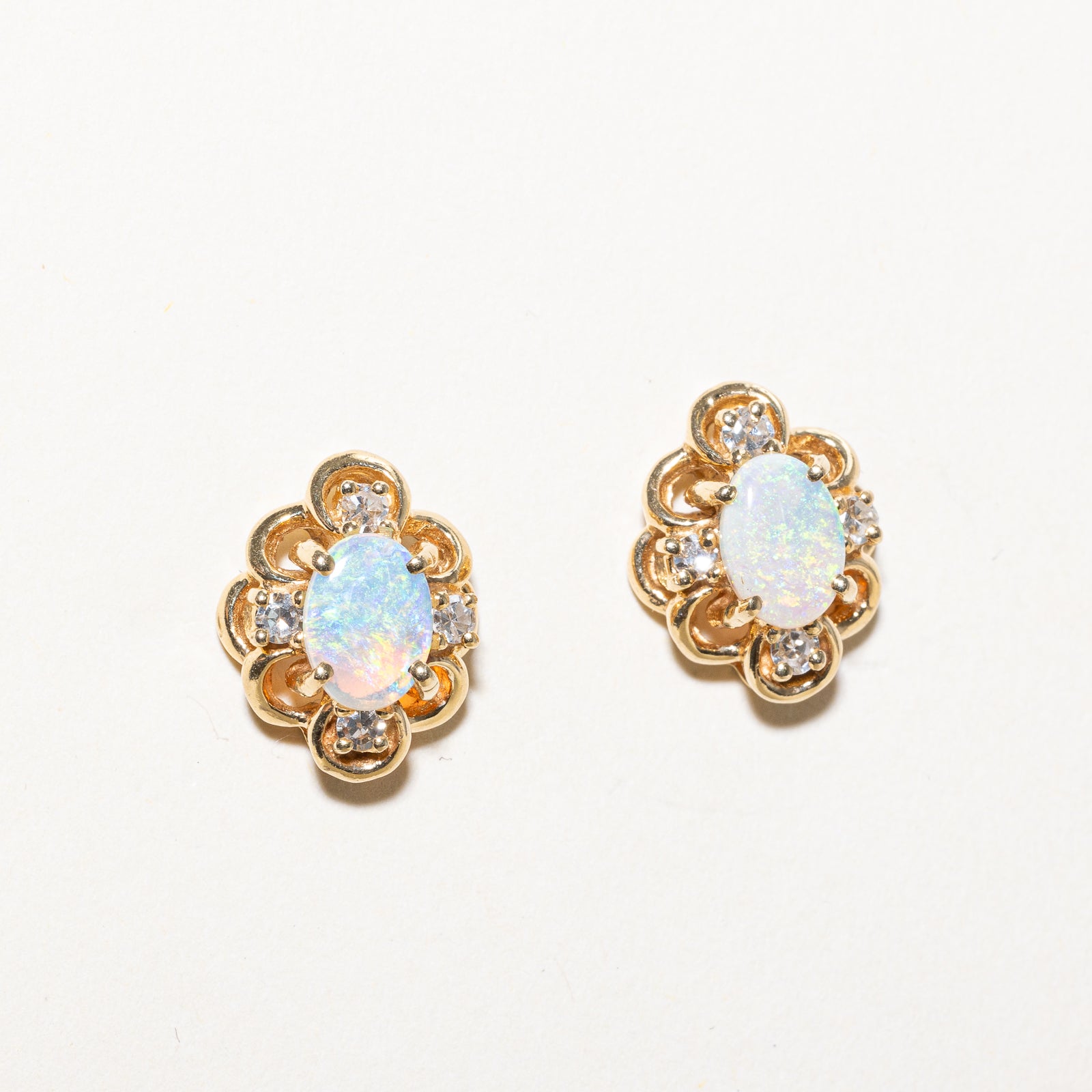 Iridescent Opal & Diamond Stud Earrings | 0.80ctw, 0.16ctw |