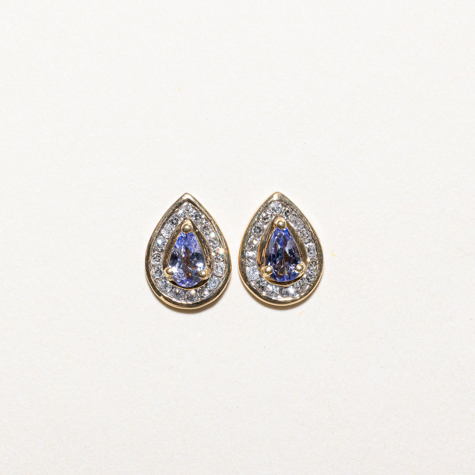 Pear Cut Tanzanite & Diamond Halo Stud Earrings | 0.46ctw | 0.16ctw |