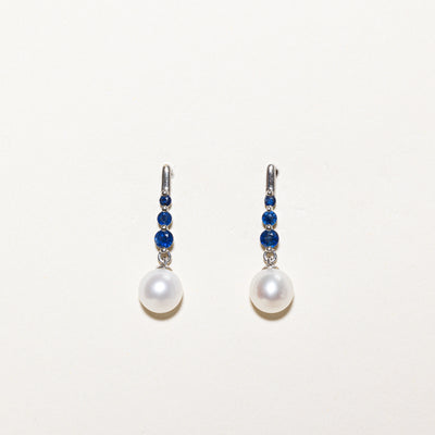 Pearl & Synthetic Sapphire Drop Earrings | 0.60ctw