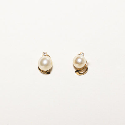 Pearl & Diamond Stud Earrings | 0.04ctw