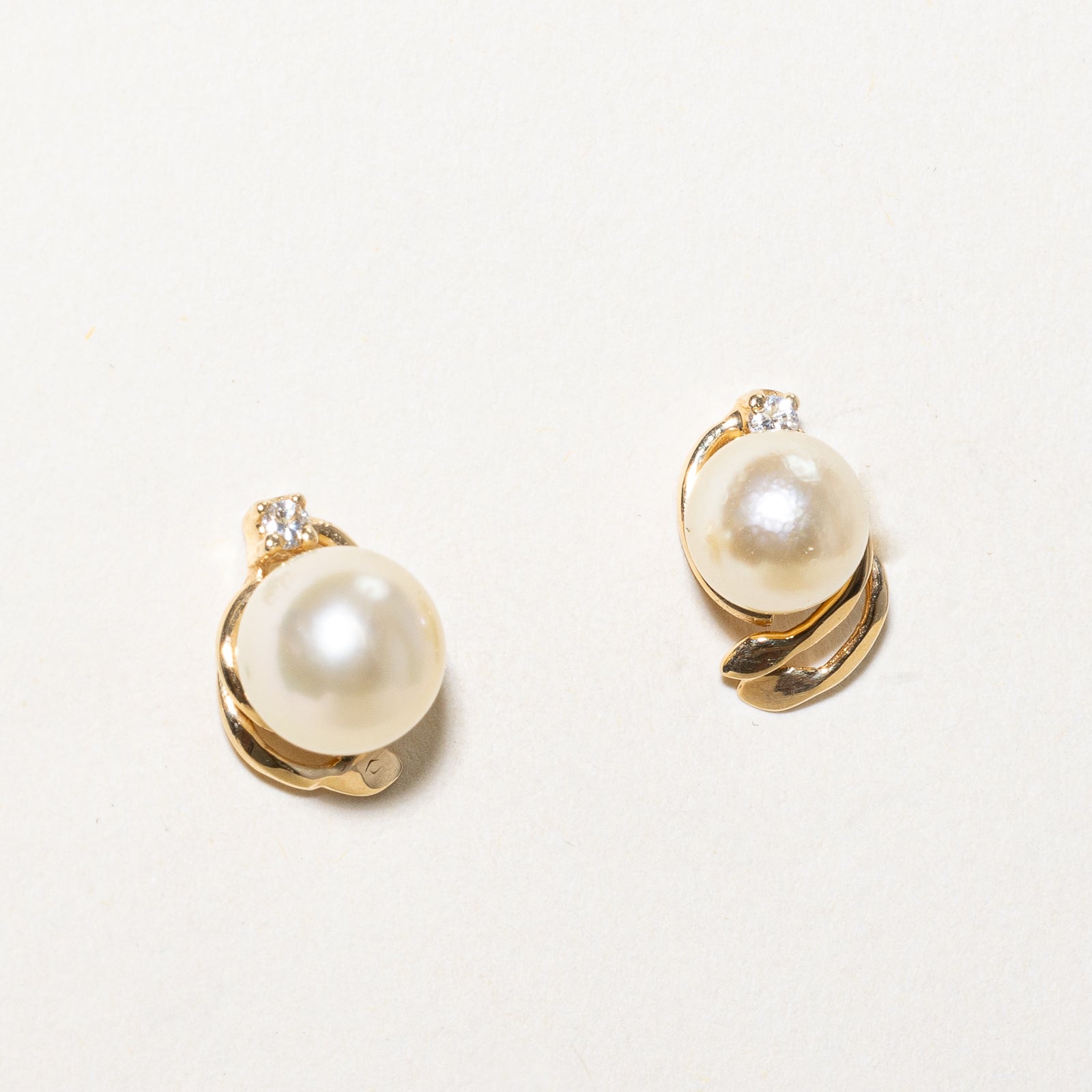 Pearl & Diamond Stud Earrings | 0.04ctw