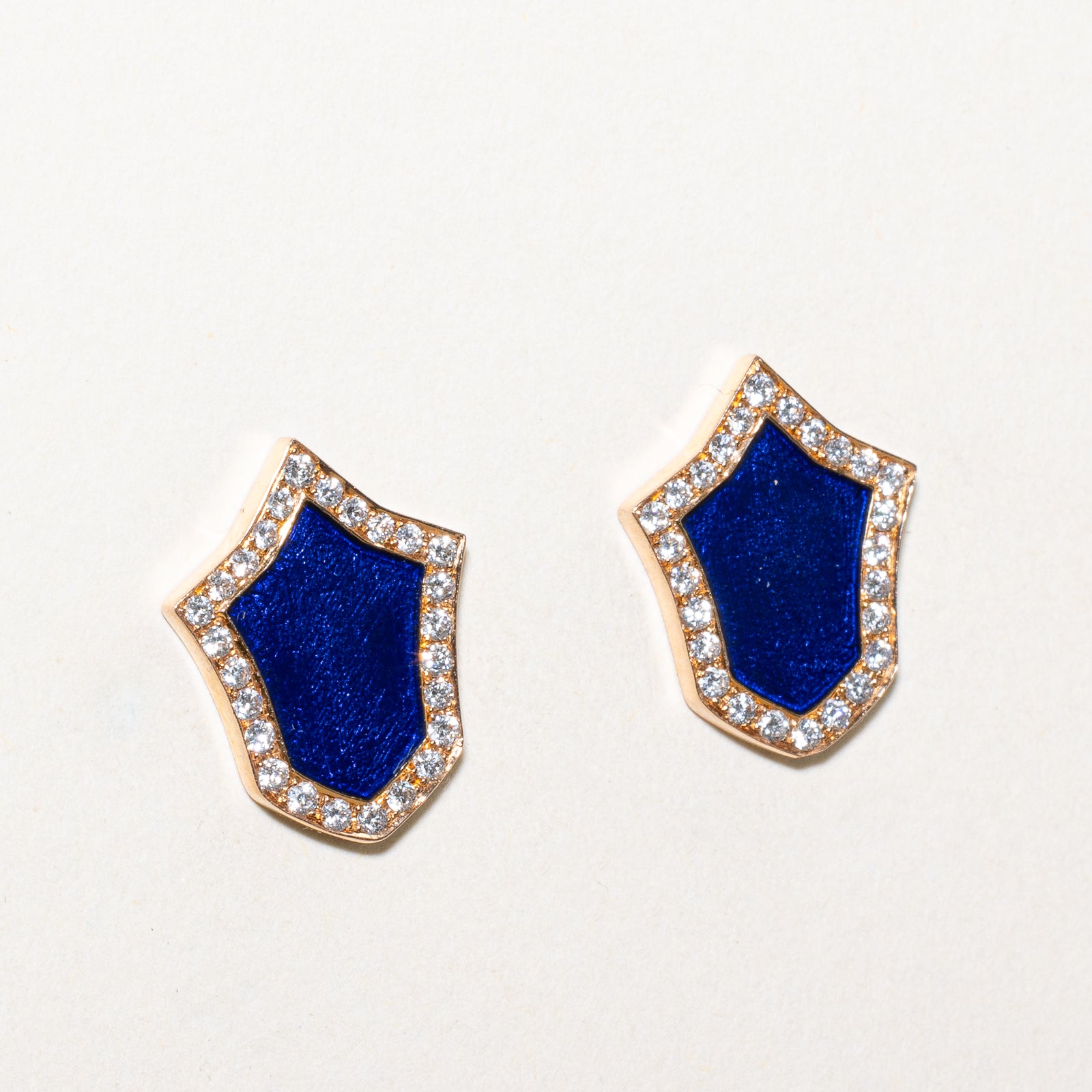 Navy Blue Enamel & Diamond Shield Stud Earrings | 0.28ctw