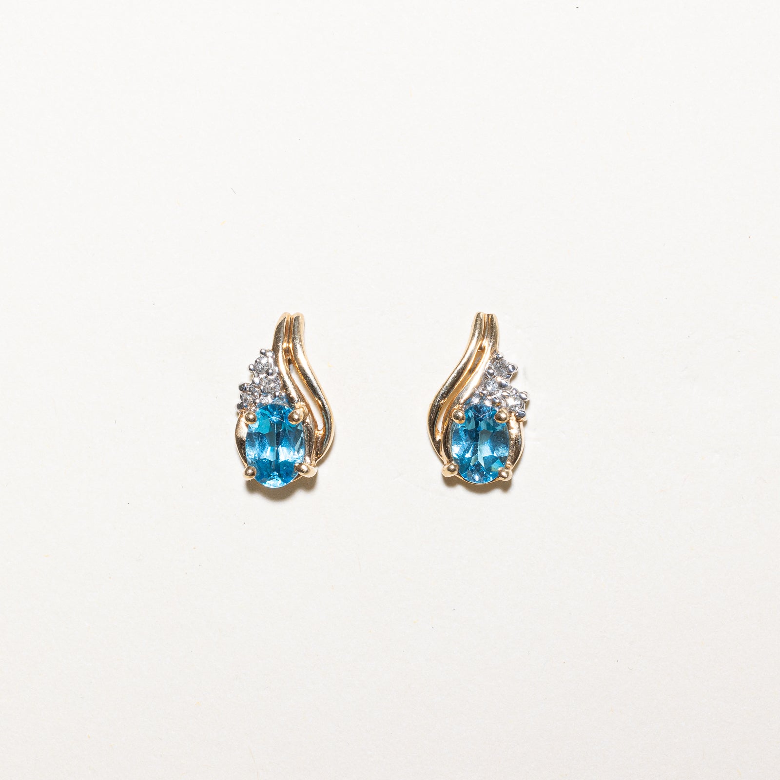 Blue Topaz & Diamond Stud Earrings | 1.50ctw, 0.06ctw |