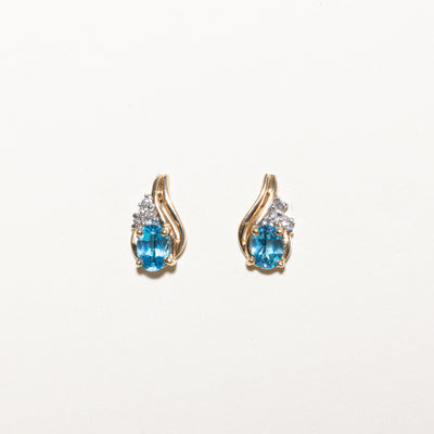 Blue Topaz & Diamond Stud Earrings | 1.50ctw, 0.06ctw |
