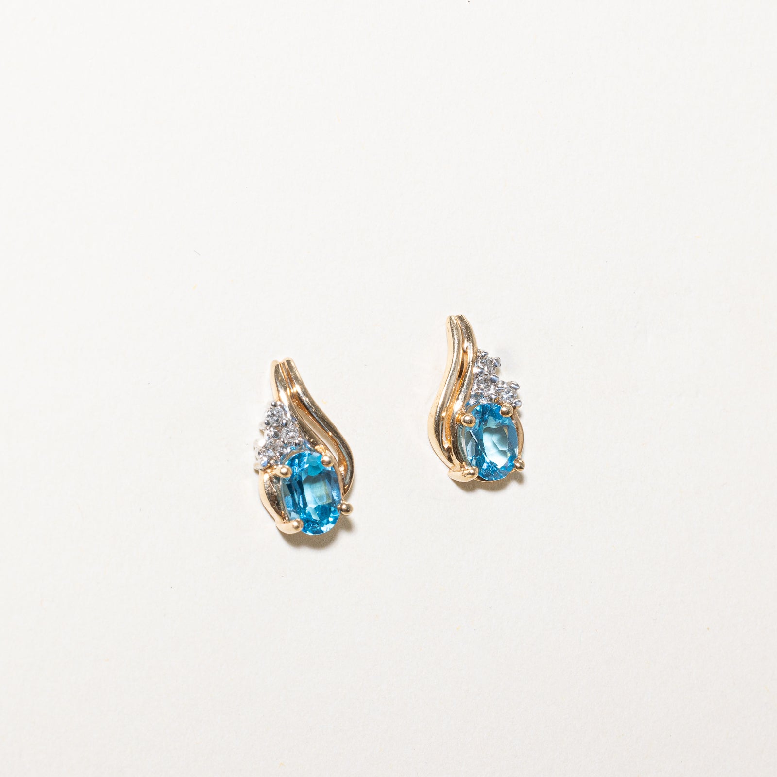 Blue Topaz & Diamond Stud Earrings | 1.50ctw, 0.06ctw |
