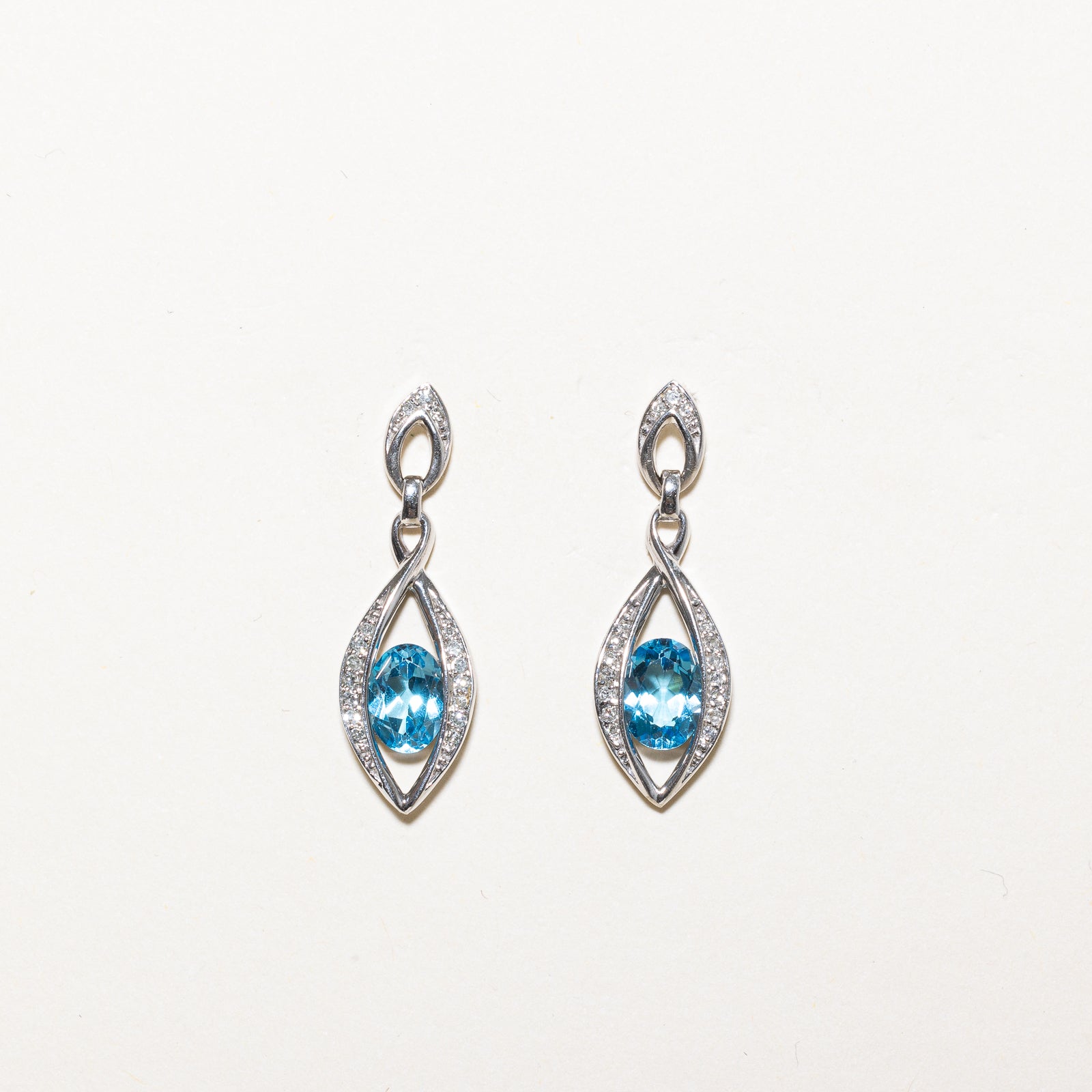 Blue Topaz & Diamond Marquise Shaped Drop Earrings | 1.70ctw, 0.12ctw |