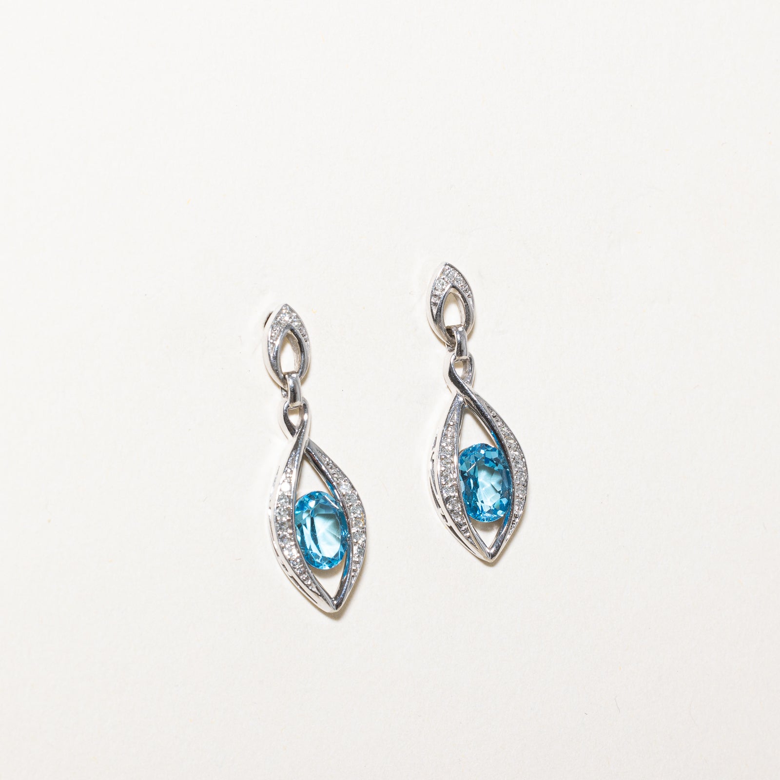 Blue Topaz & Diamond Marquise Shaped Drop Earrings | 1.70ctw, 0.12ctw |