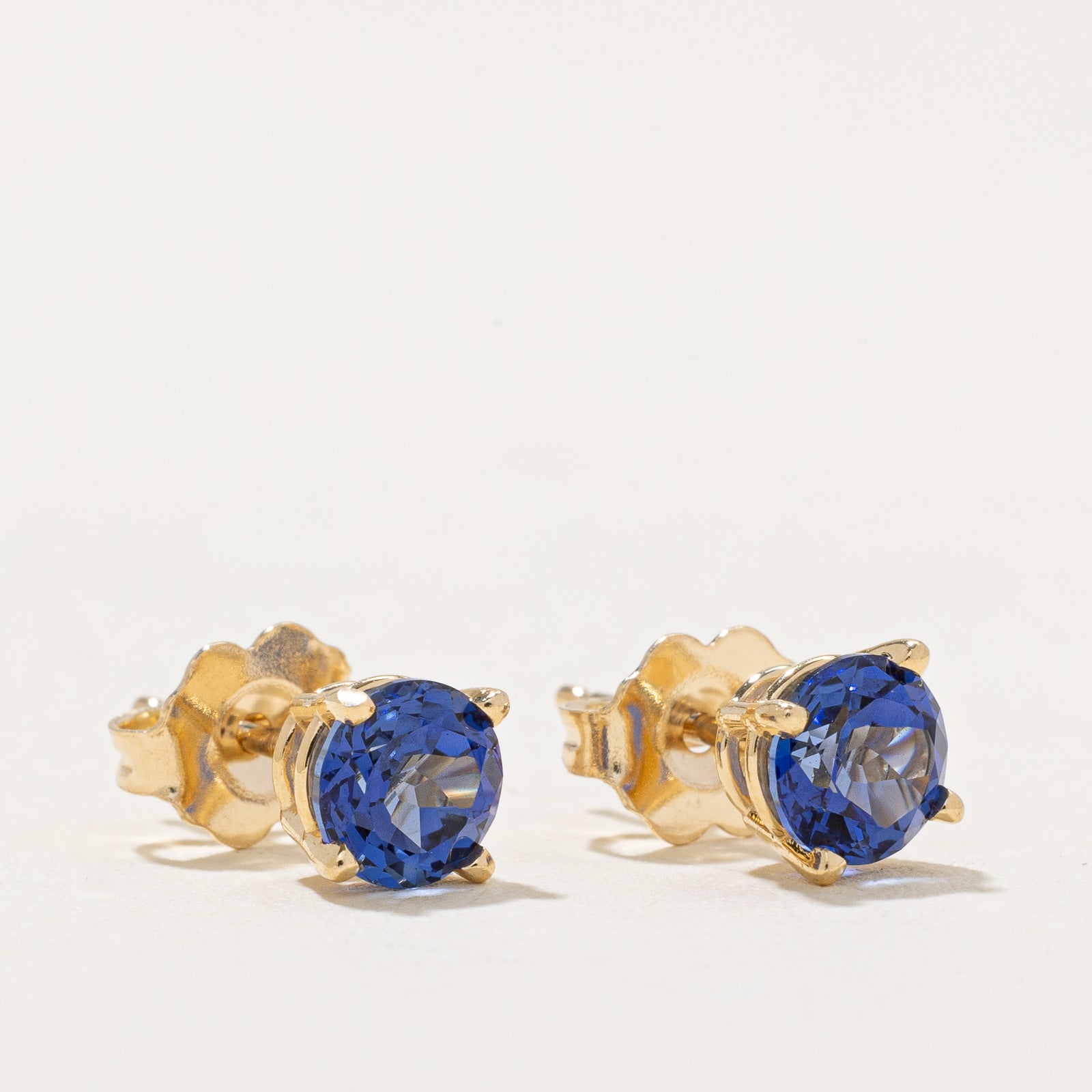 Solitaire Synthetic Sapphire Stud Earrings | 1.00ctw