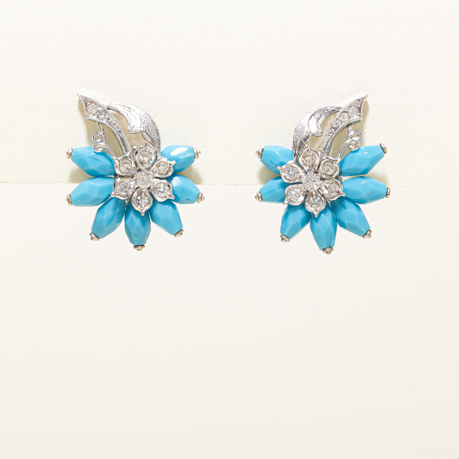 Turquoise & Diamond Floral Stud Earrings | 10.00ctw, 0.68ctw |