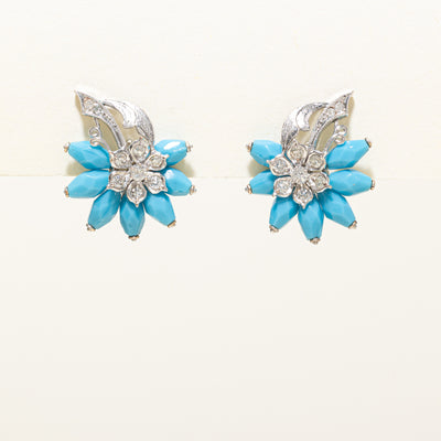 Turquoise & Diamond Floral Stud Earrings | 10.00ctw, 0.68ctw |