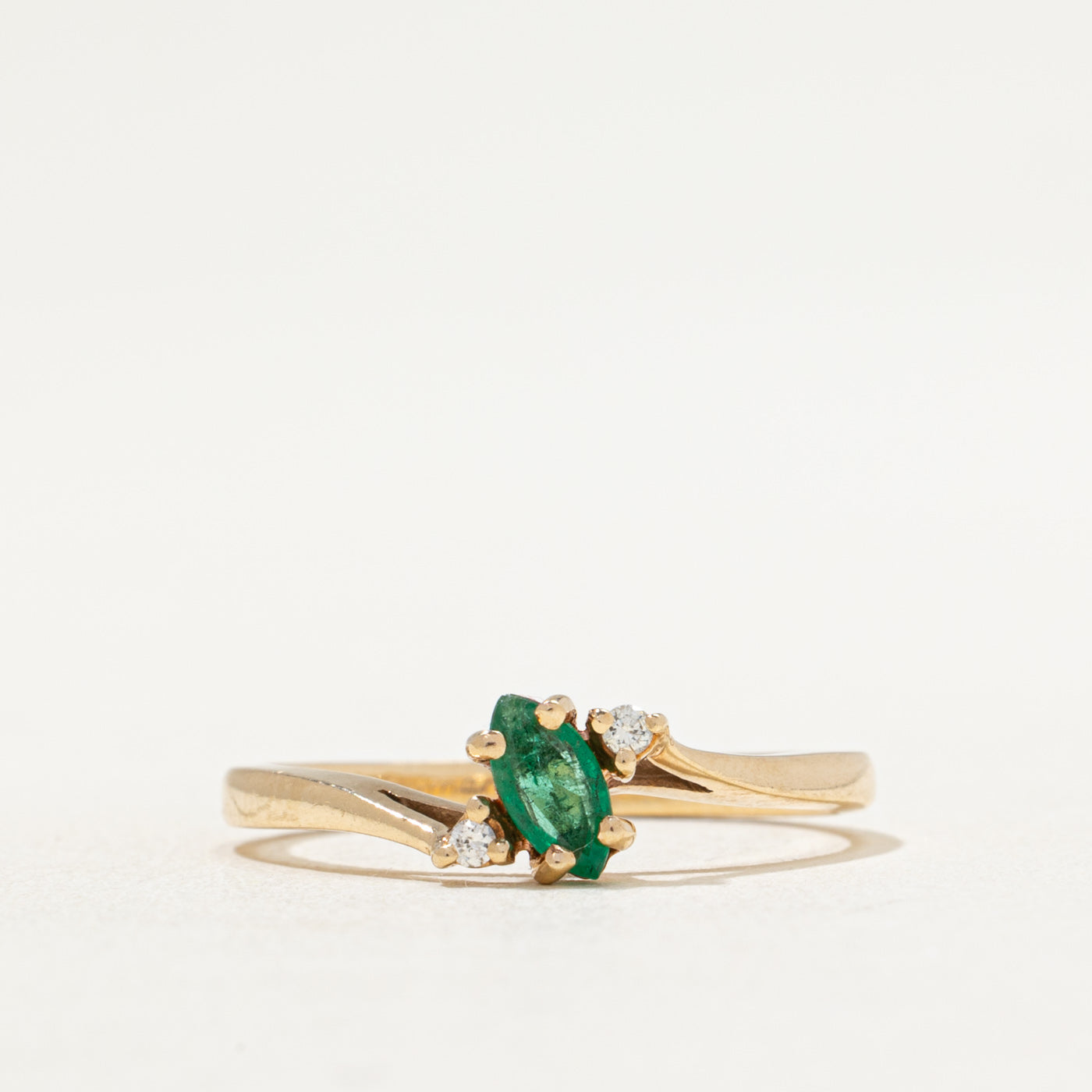 Marquise Cut Emerald & Diamond Bypass Ring | 0.15ct, 0.02ctw | SZ 6