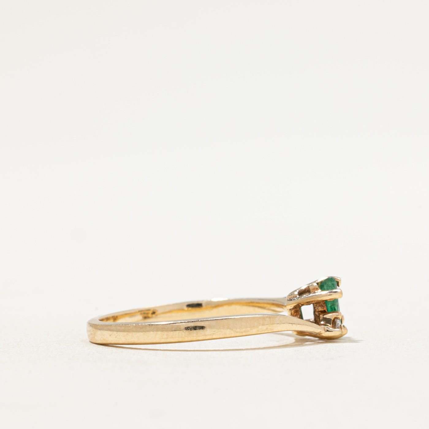 Marquise Cut Emerald & Diamond Bypass Ring | 0.15ct, 0.02ctw | SZ 6