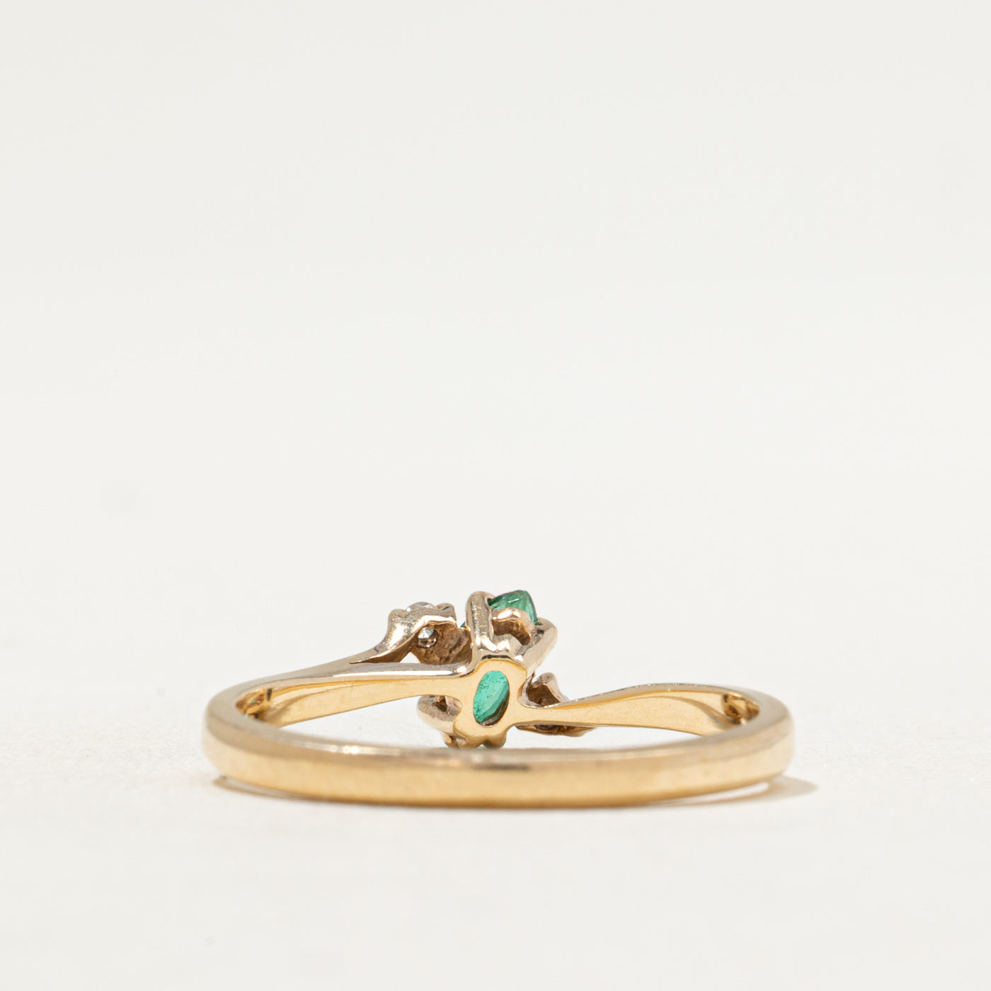 Marquise Cut Emerald & Diamond Bypass Ring | 0.15ct, 0.02ctw | SZ 6