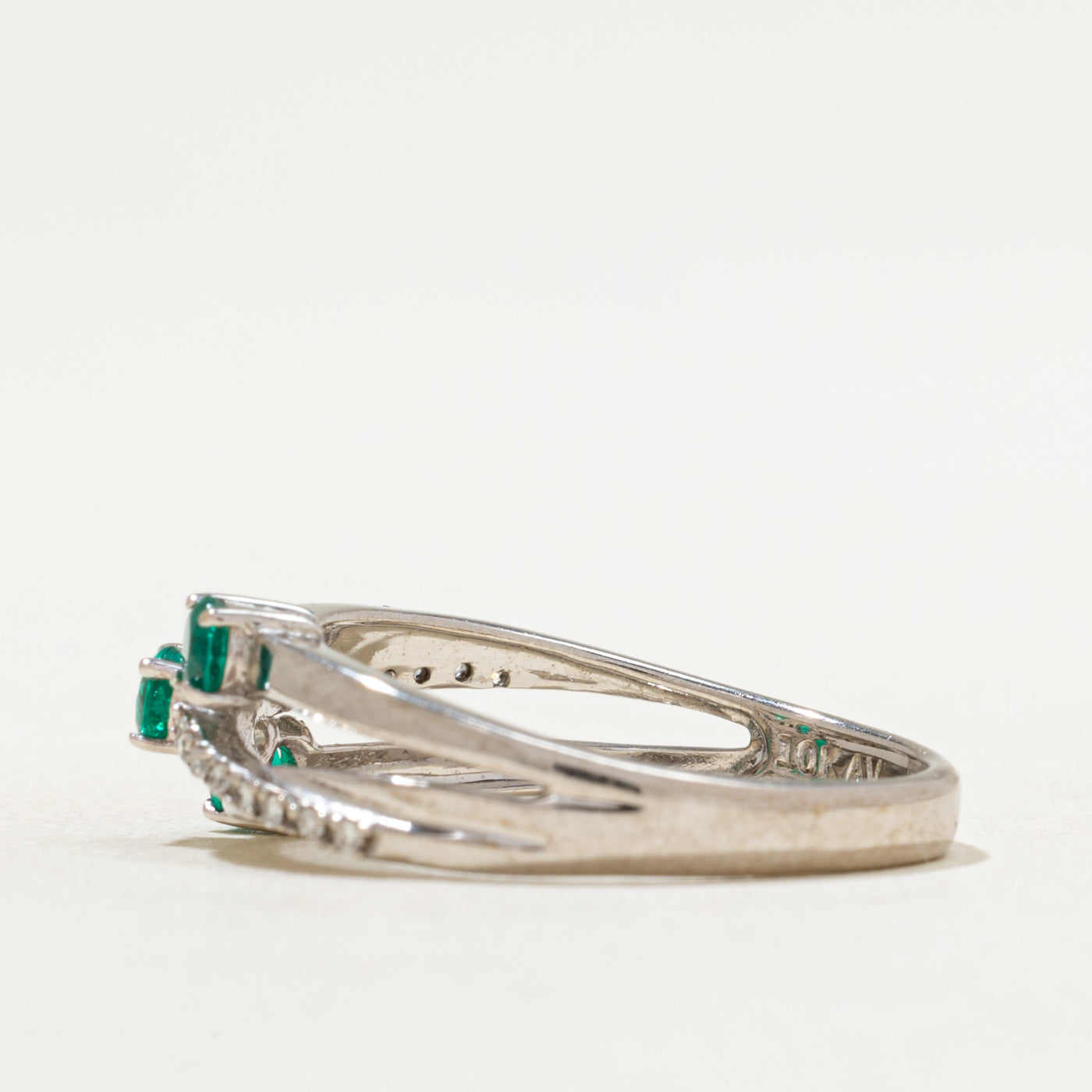 Synthetic Emerald & Diamond Crossover Ring | 0.30ctw, 0.04ctw | SZ 7.25
