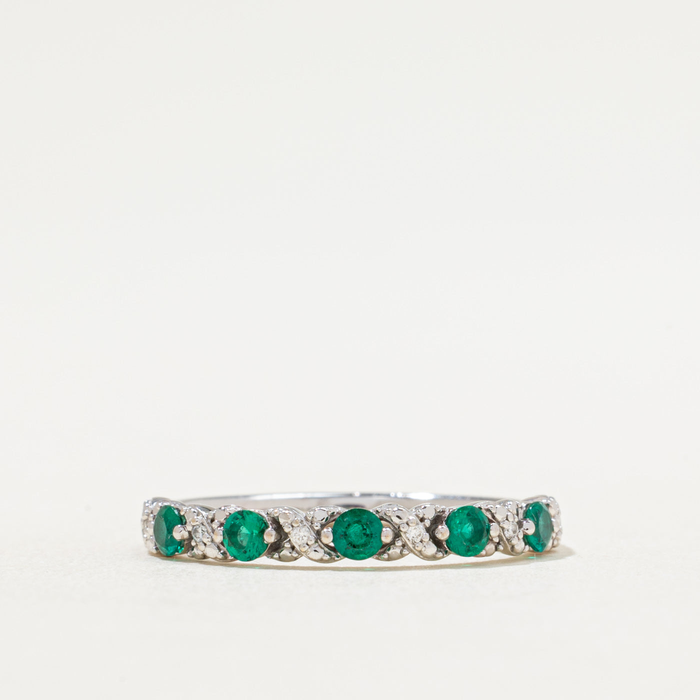 Synthetic Emerald & Diamond Semi Eternity Ring | 0.25ctw, 0.03ctw | SZ 7