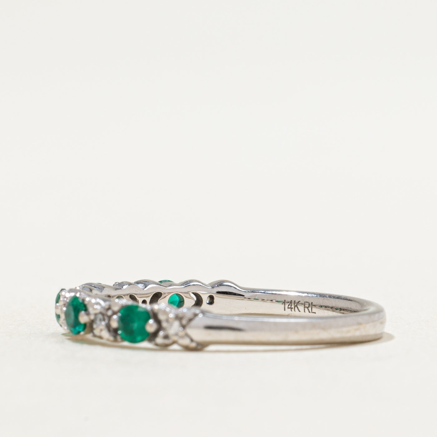 Synthetic Emerald & Diamond Semi Eternity Ring | 0.25ctw, 0.03ctw | SZ 7