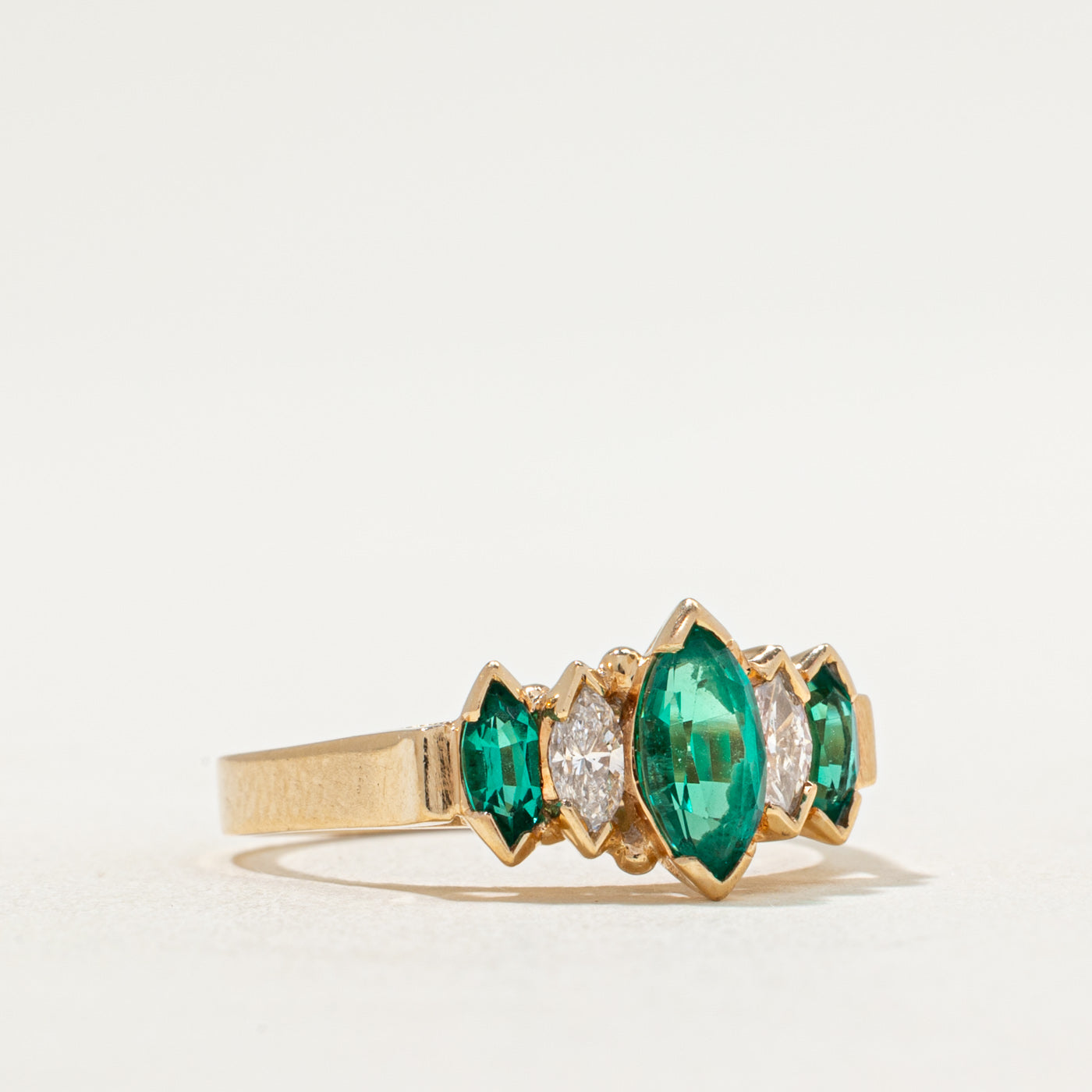 Five Stone Synthetic Emerald & Diamond Ring | 0.64ctw, 0.24ctw | SZ 7.25