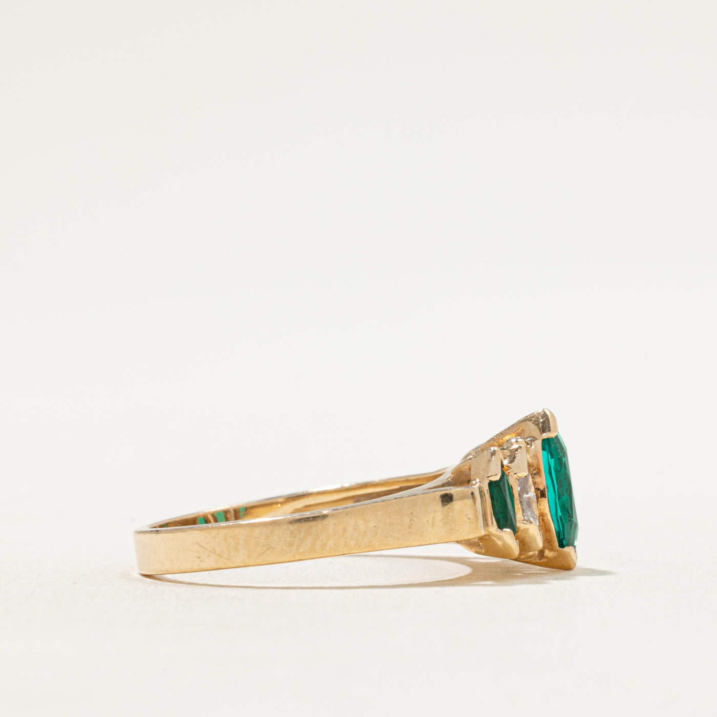 Five Stone Synthetic Emerald & Diamond Ring | 0.64ctw, 0.24ctw | SZ 7.25