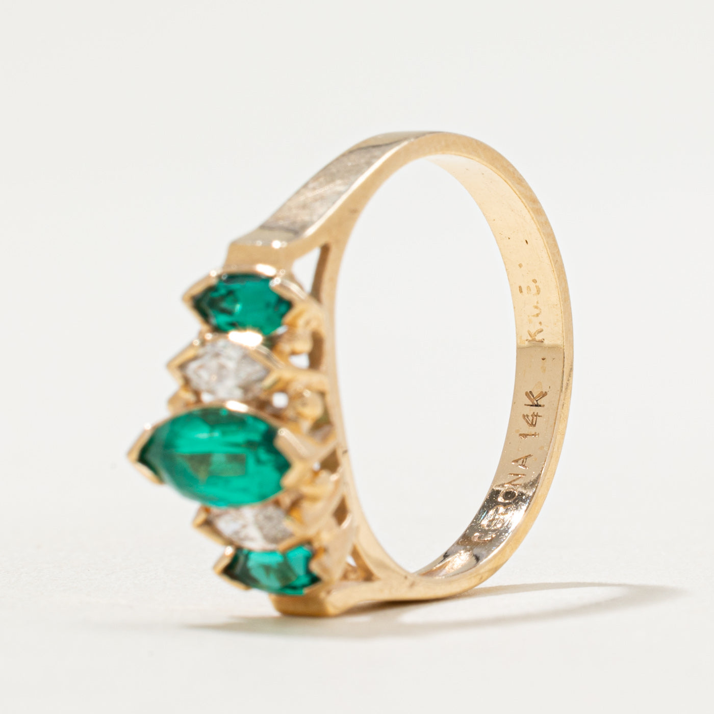 Five Stone Synthetic Emerald & Diamond Ring | 0.64ctw, 0.24ctw | SZ 7.25