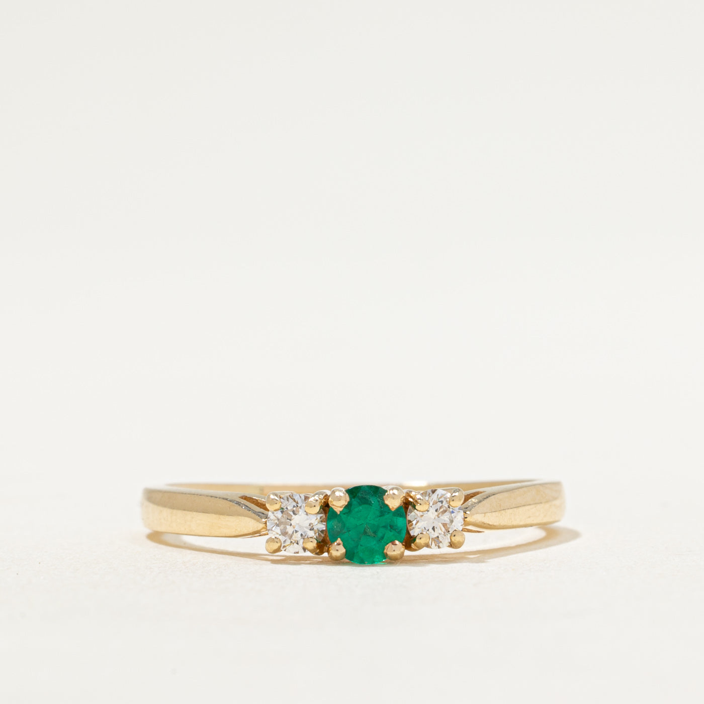 Three Stone Synthetic Emerald & Diamond Ring | 0.17ct, 0.20ctw | SZ 10.75