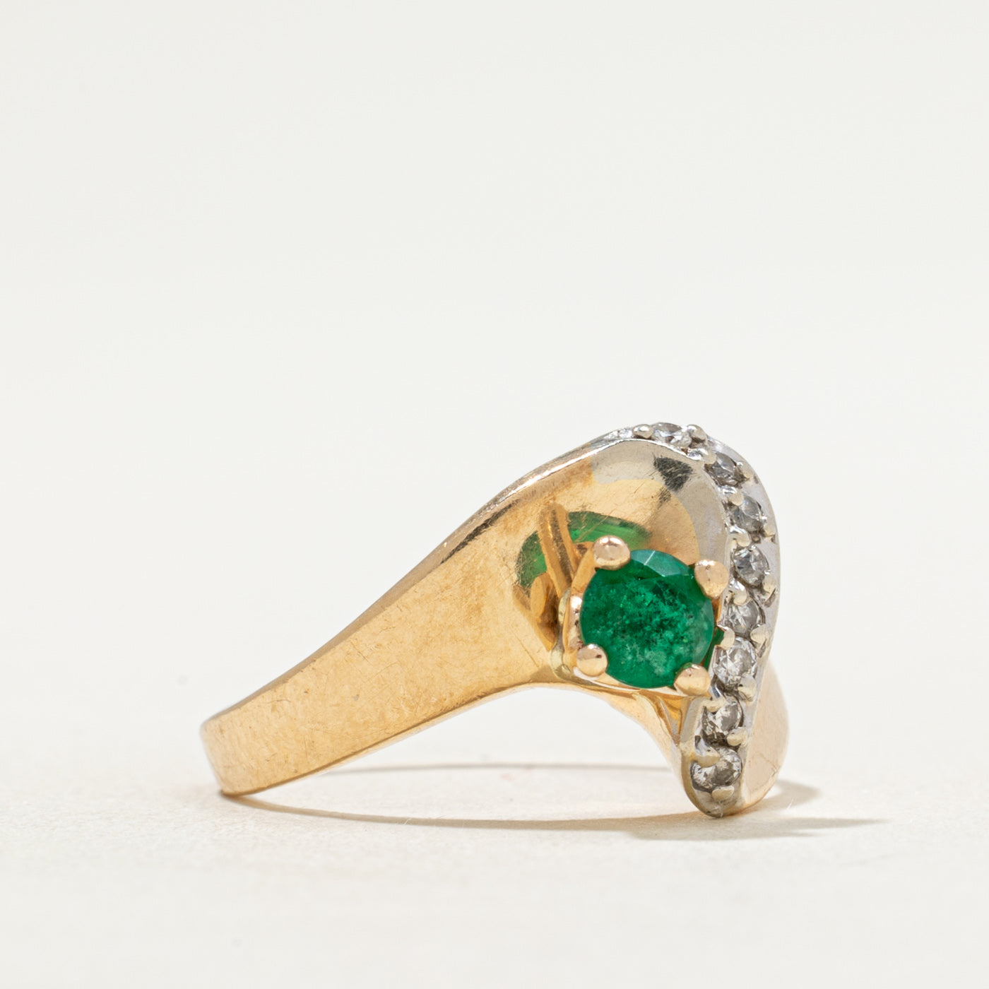 Emerald & Diamond Wave Ring | 0.37ct, 0.05ctw | SZ 5.5