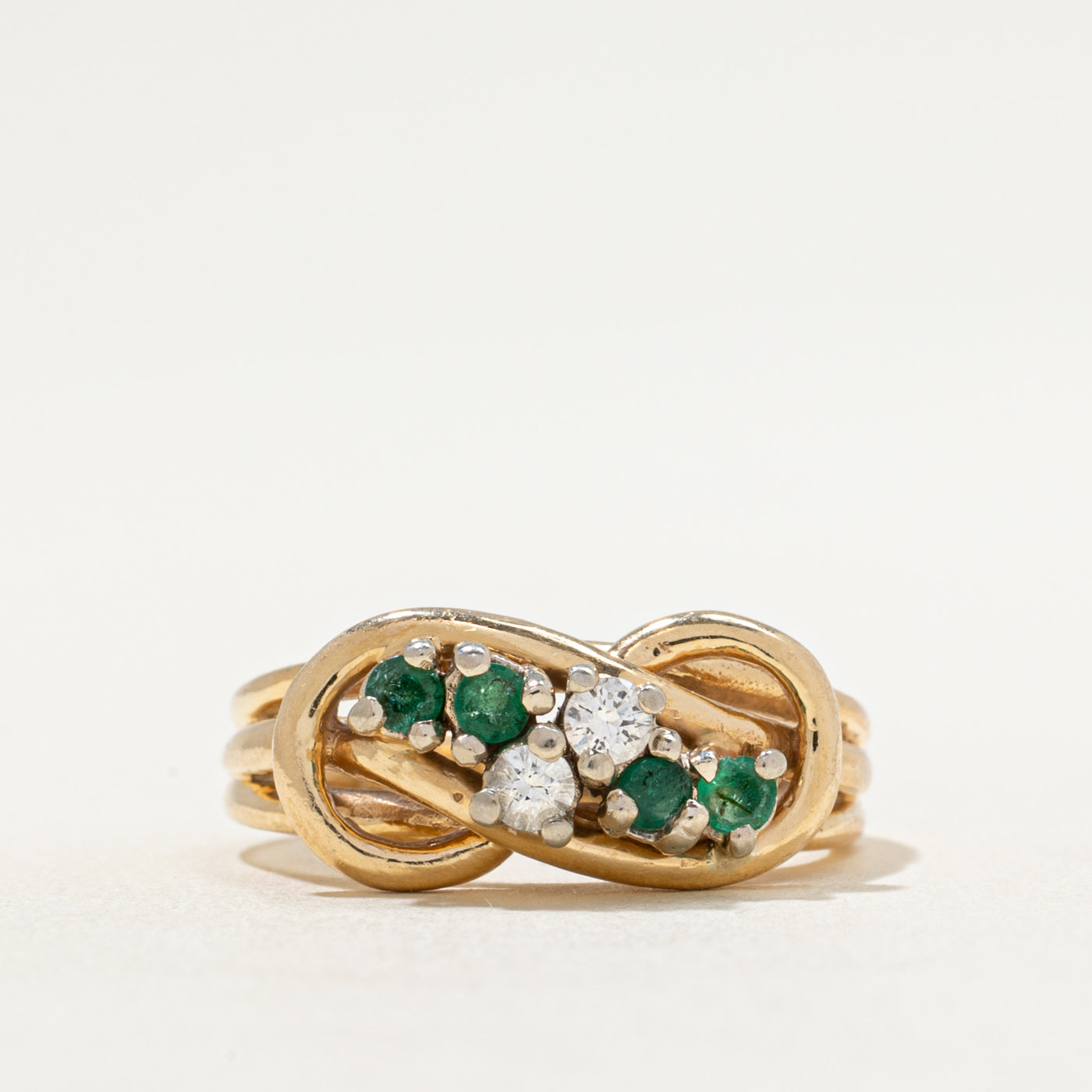 Emerald & Diamond Cluster Crossover Ring | 0.16ctw, 0.12ctw | SZ 6.75