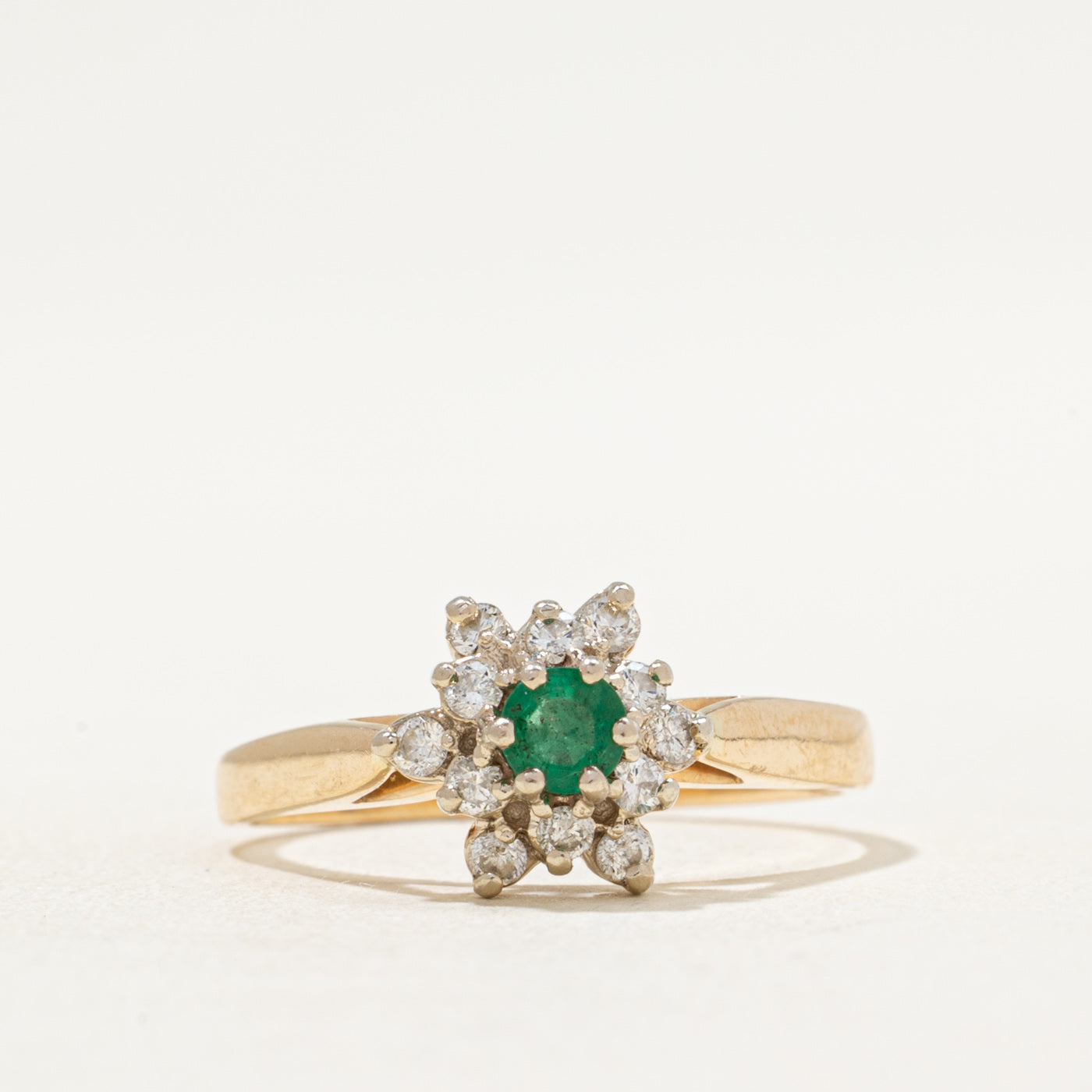 Emerald & Diamond Petal Ring | 0.09ct, 0.16ctw | SZ 7
