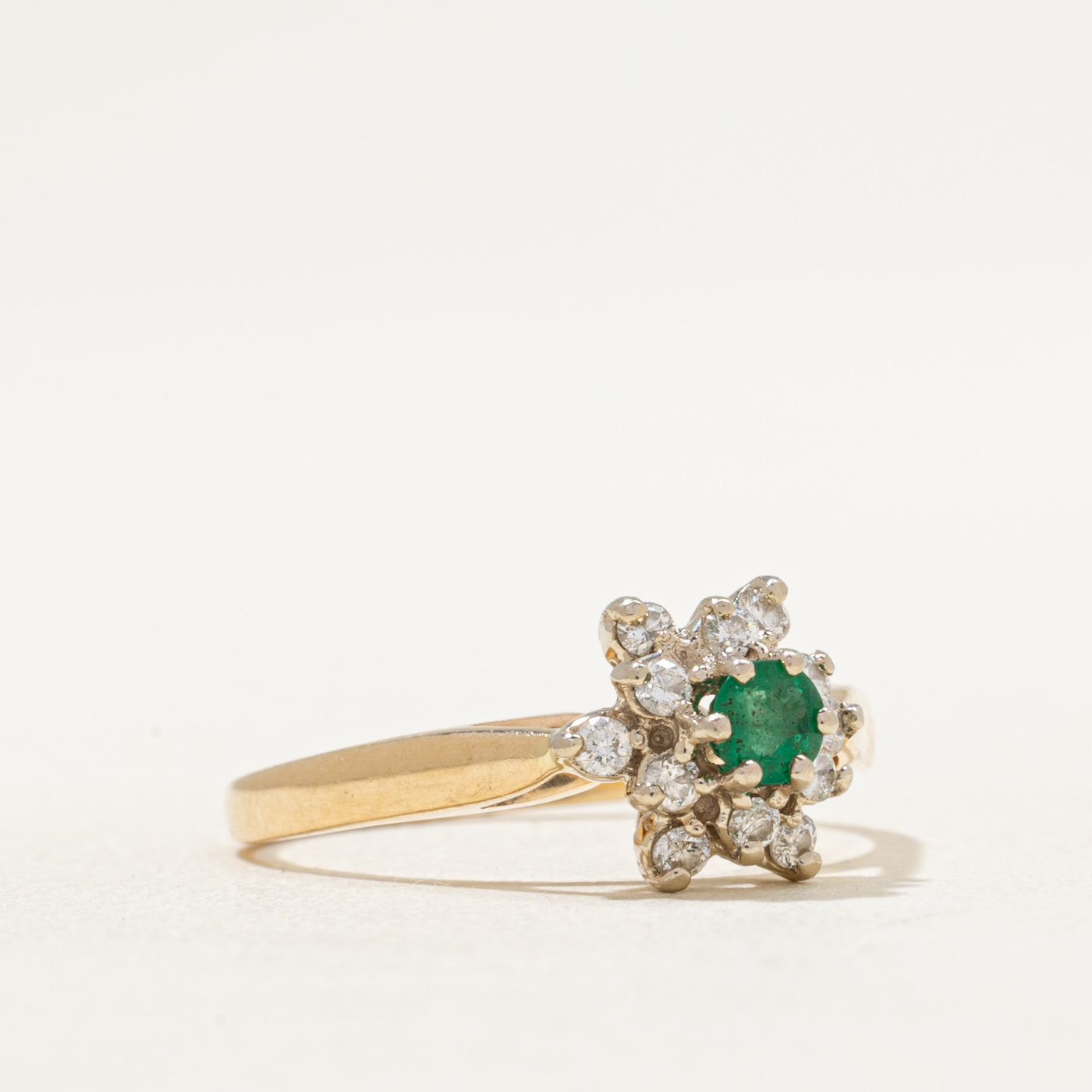 Emerald & Diamond Petal Ring | 0.09ct, 0.16ctw | SZ 7