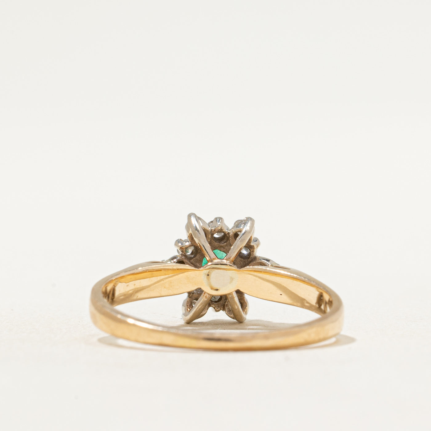 Emerald & Diamond Petal Ring | 0.09ct, 0.16ctw | SZ 7