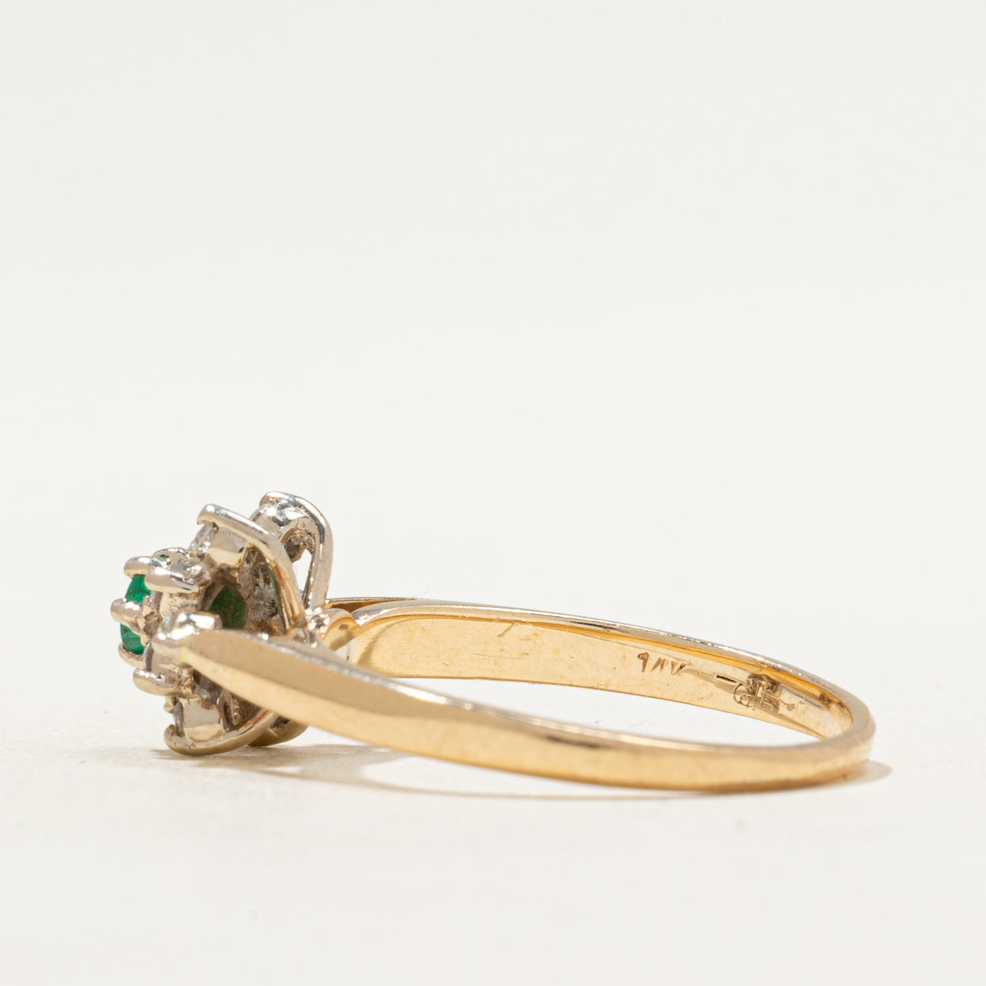 Emerald & Diamond Petal Ring | 0.09ct, 0.16ctw | SZ 7
