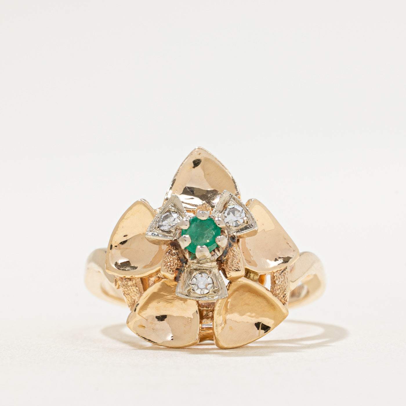 Emerald & Diamond Cocktail Ring | 0.11ct, 0.05ctw | SZ 8.75