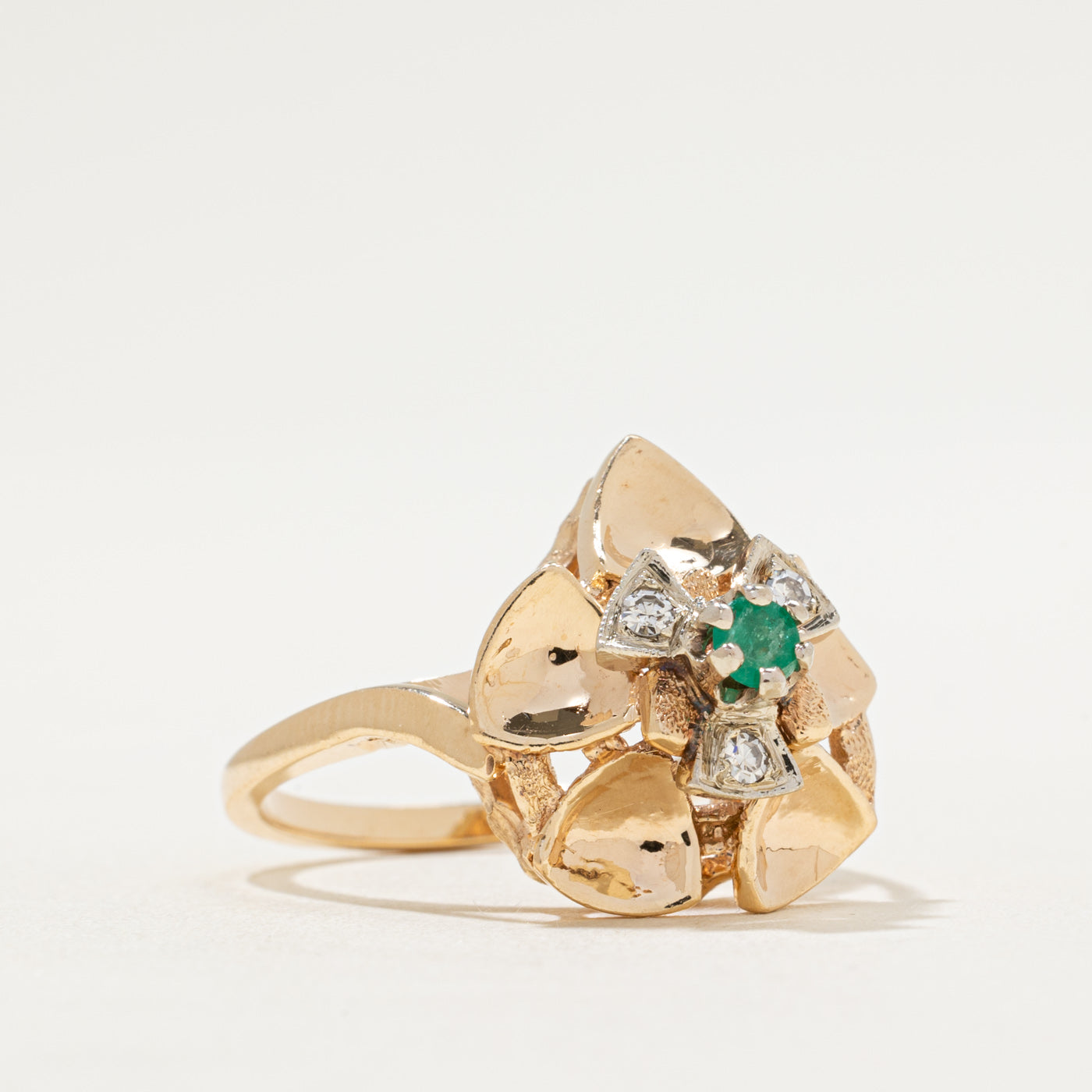 Emerald & Diamond Cocktail Ring | 0.11ct, 0.05ctw | SZ 8.75