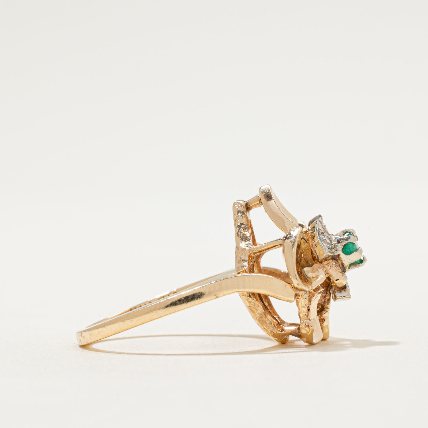 Emerald & Diamond Cocktail Ring | 0.11ct, 0.05ctw | SZ 8.75
