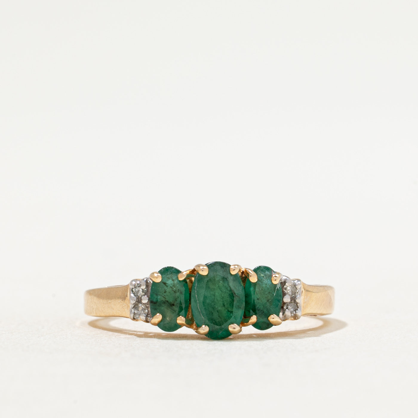Three Stone Emerald & Diamond Ring | 0.50ctw, 0.02ctw | SZ 6.75
