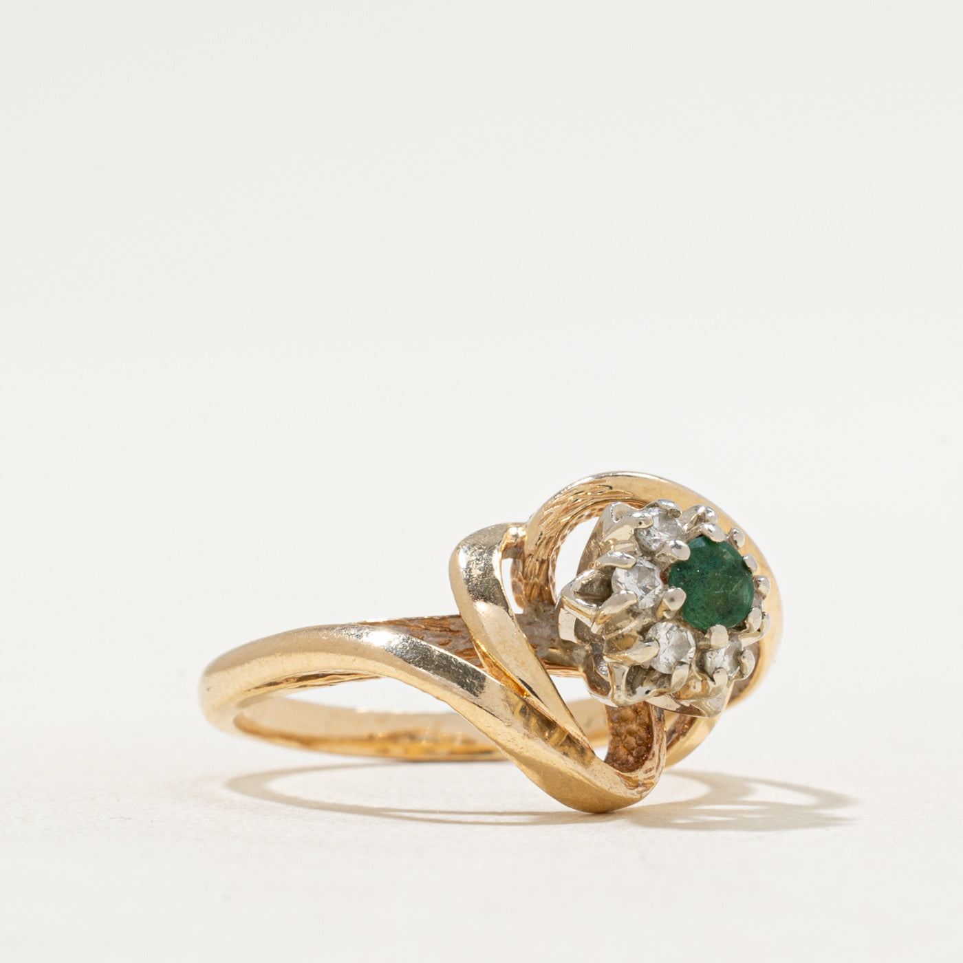 Diamond & Emerald High Set Ring | 0.16ctw, 0.10ct | SZ 5.25