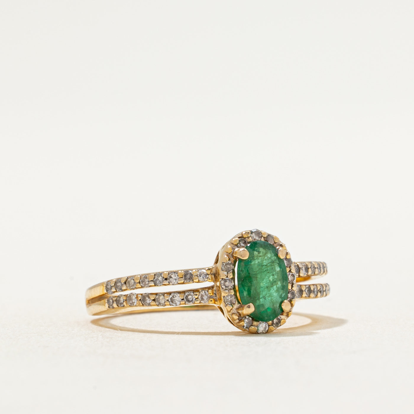 Emerald & Diamond Halo Ring | 0.33ct, 0.10ctw | SZ 4.75