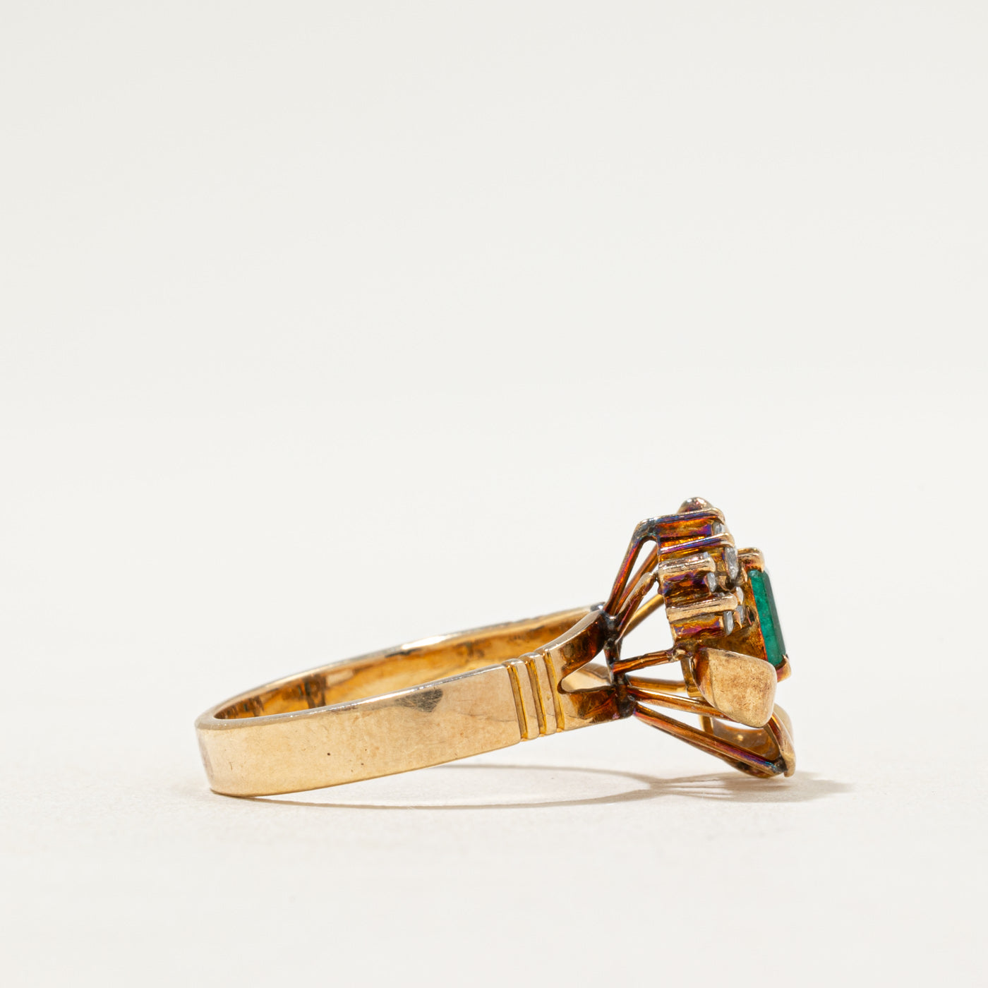 Emerald & Diamond Bow Ring | 0.21ct, 0.12ctw | SZ 6.25
