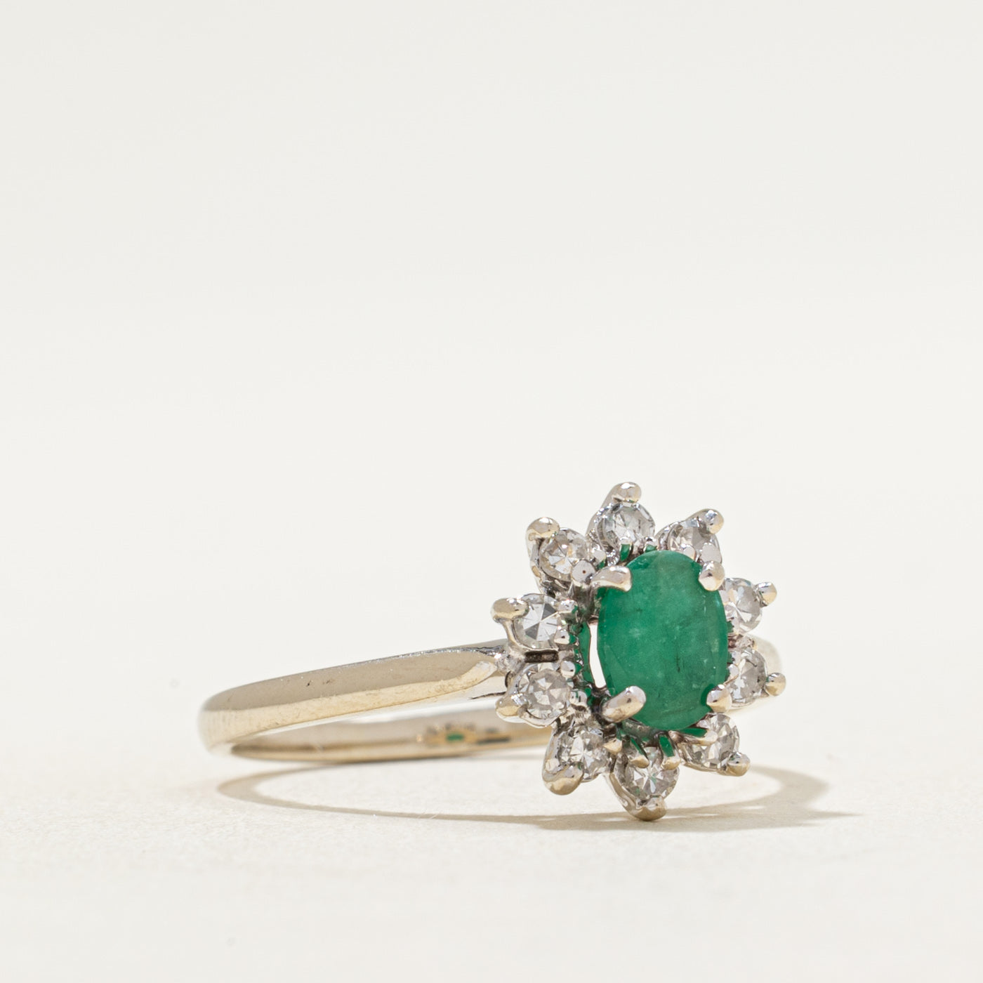 Emerald & Diamond Petal Halo Ring | 0.32ct, 0.20ctw | SZ 6.5