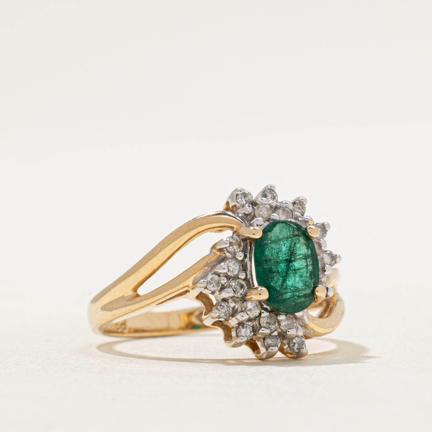 Emerald & Diamond Petal Bypass Ring | 0.70ct, 0.19ctw | SZ 6.5