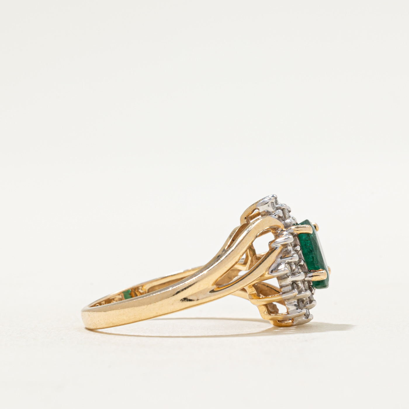 Emerald & Diamond Petal Bypass Ring | 0.70ct, 0.19ctw | SZ 6.5