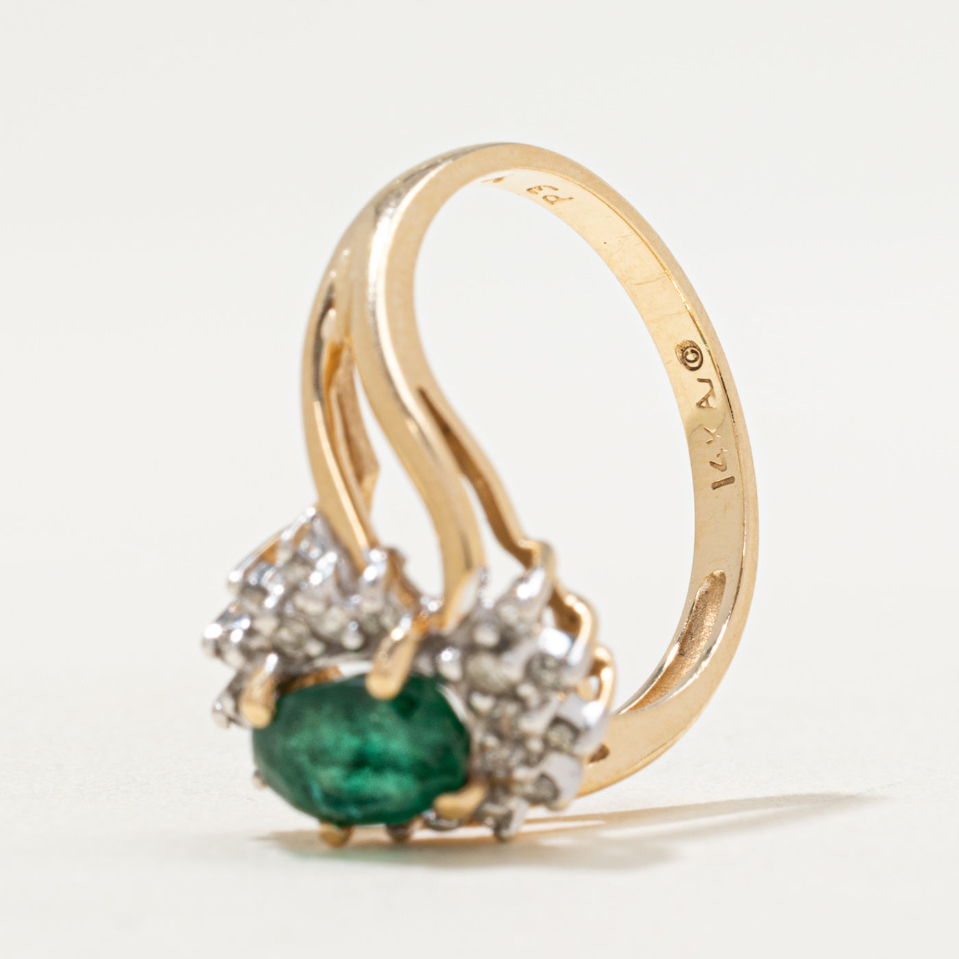 Emerald & Diamond Petal Bypass Ring | 0.70ct, 0.19ctw | SZ 6.5