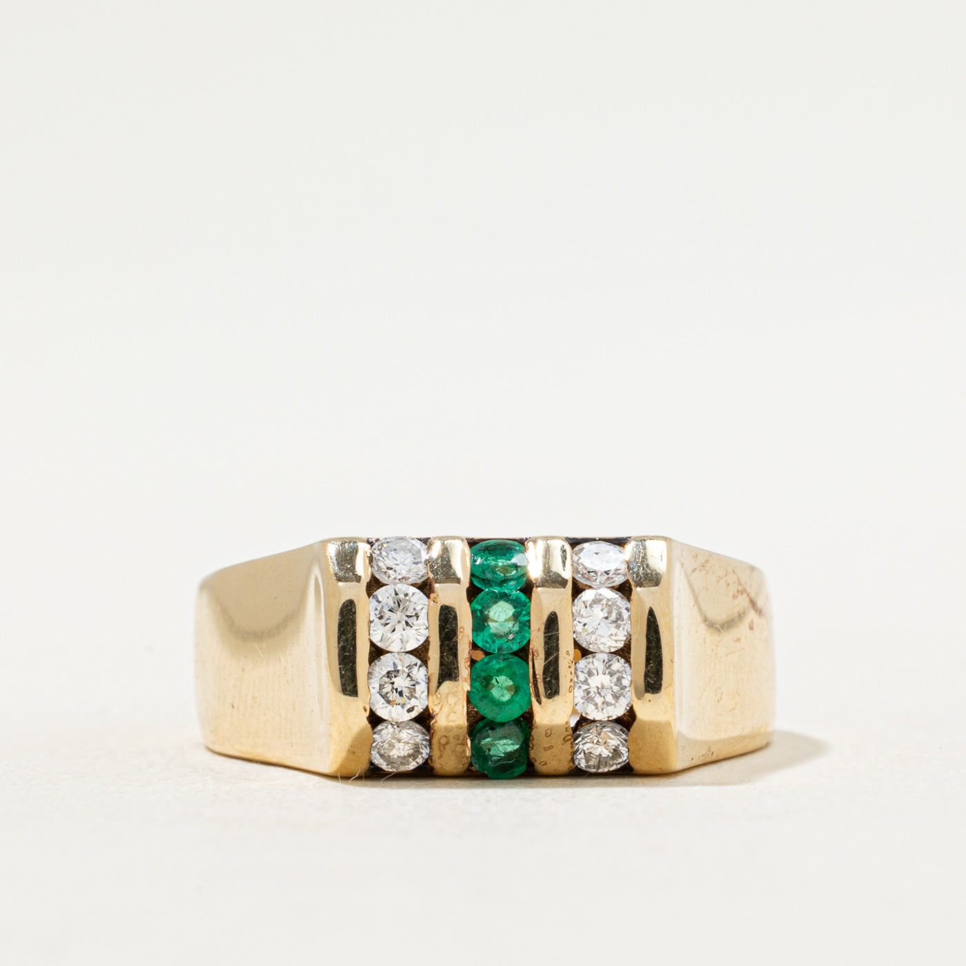 Bague multi-rangs diamants et émeraudes | 0,40 ct | 0,09 ct | Taille 8,5