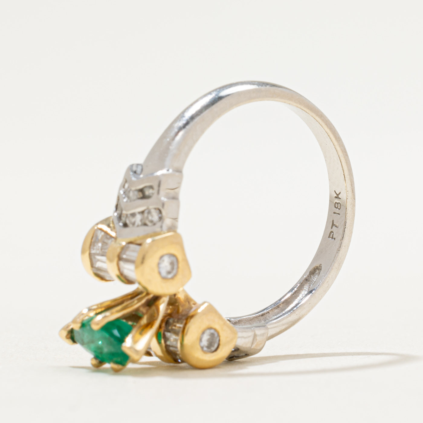 Two Tone Emerald & Diamond High Set Ring | 0.60ct, 0.78ctw | SZ 7.25