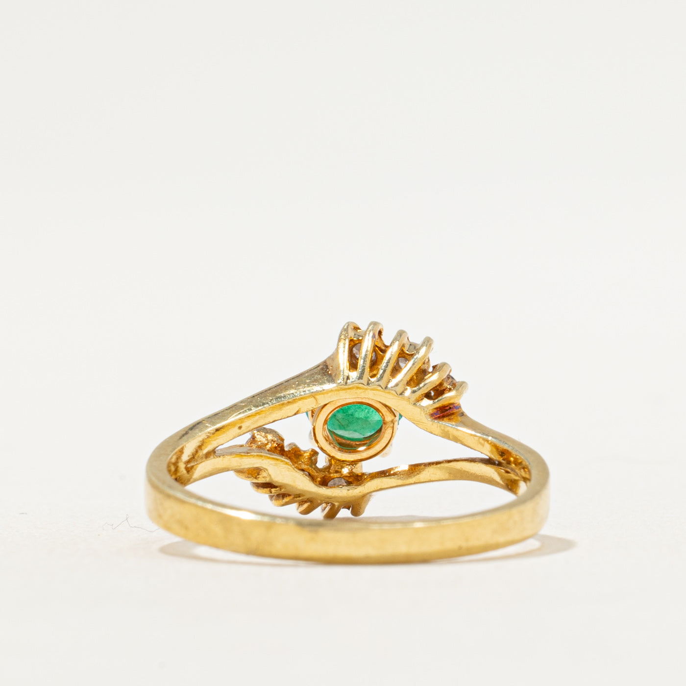 Emerald & Diamond Split Shank Ring | 0.25ct, 0.13ctw | SZ 6.25