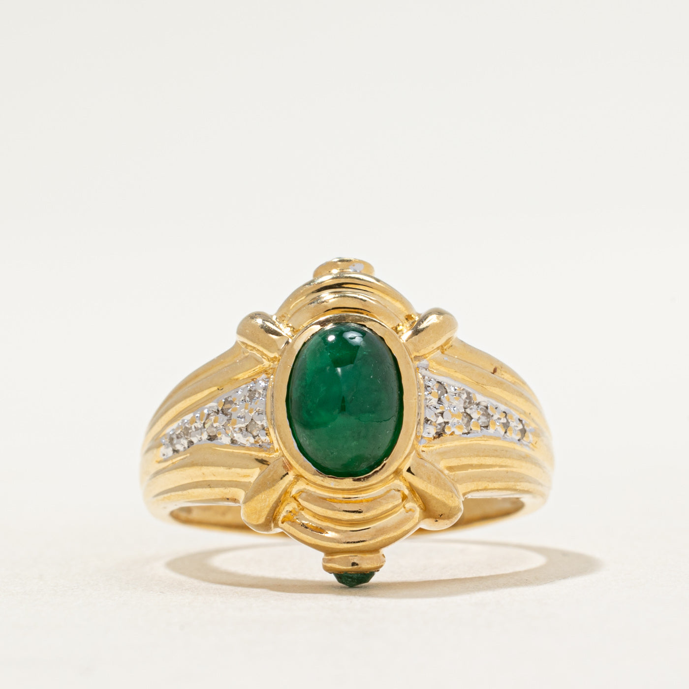 Bezel Set Emerald & Diamond Ring | 1.55ctw, 0.10ctw | SZ 8.25