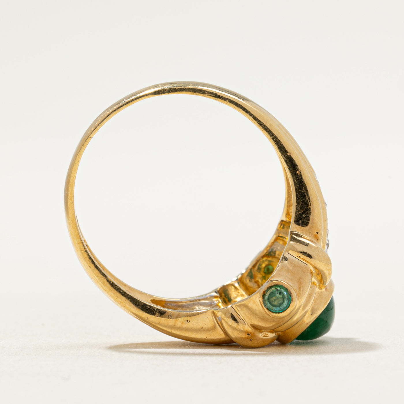 Bezel Set Emerald & Diamond Ring | 1.55ctw, 0.10ctw | SZ 8.25