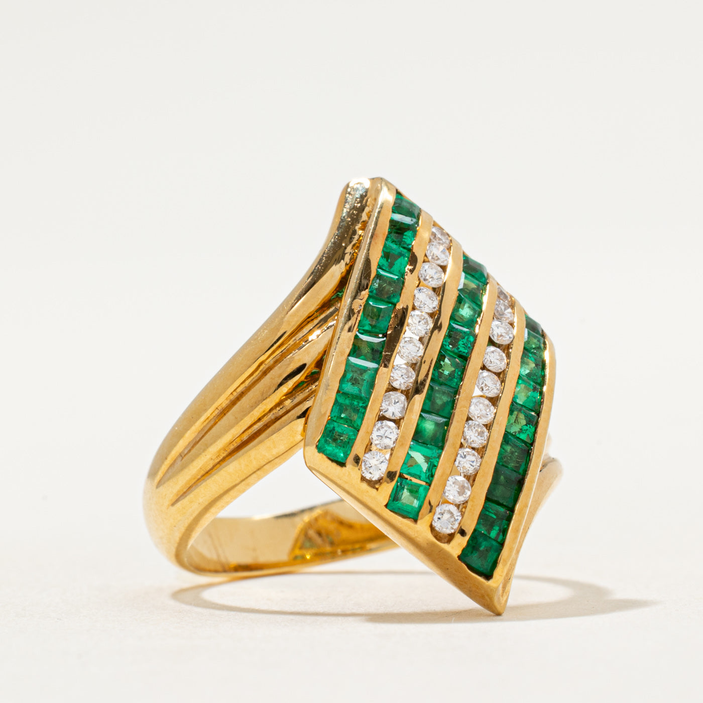 Emerald & Diamond Bypass Ring | 0.76ctw, 0.18ctw | SZ 6.75